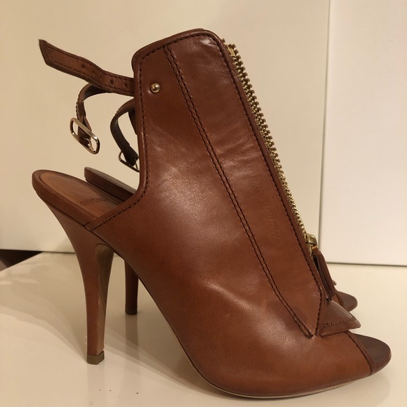 GIVENCHY Peep Toe Zip Front Leather Ankle Boot Gladiator Sandal Cognac, 37.5 - Picture 7 of 10